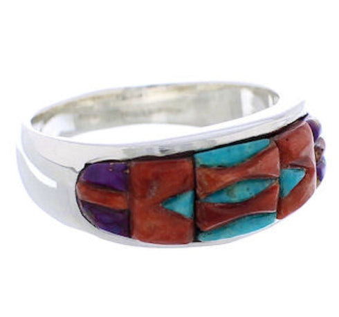 Southwest Multicolor Authentic Sterling Silver Ring Size 7-1/2 CX50093